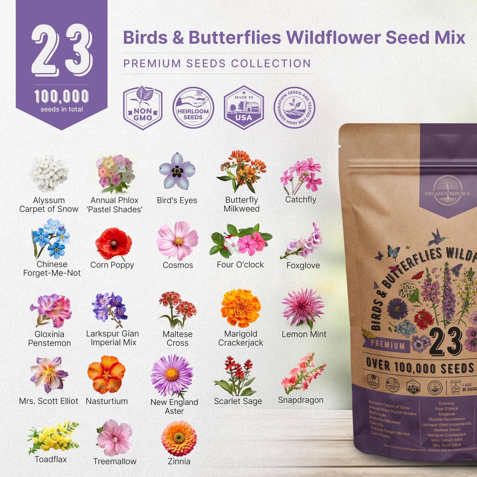 23 Wildflower Seeds Annual & Perennial Mix for Indoor & Outdoors, Attract Bir…