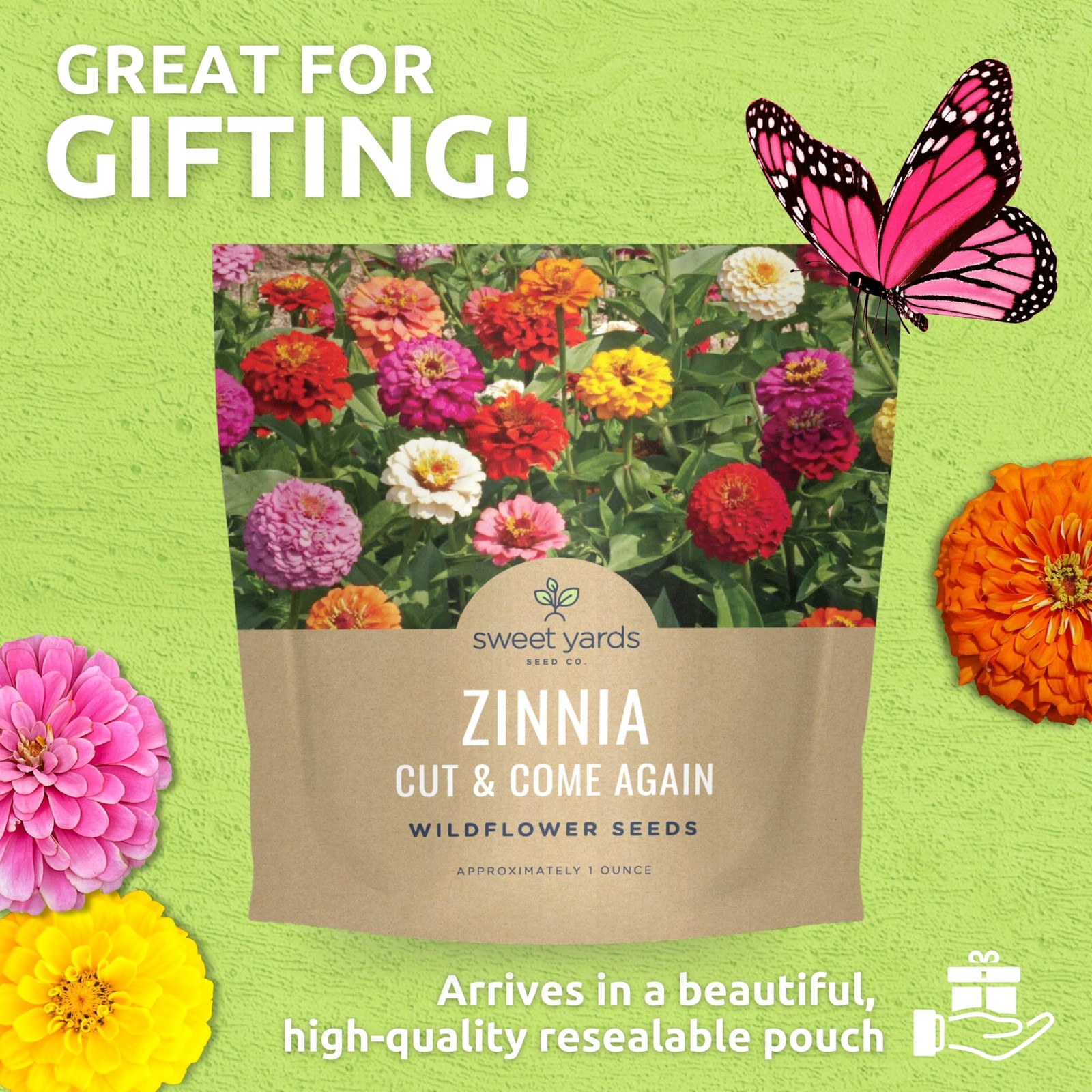 Zinnia Cut & Come Again Mix – Large 1 Ounce Packet – 4,000 Flower Seeds for P…