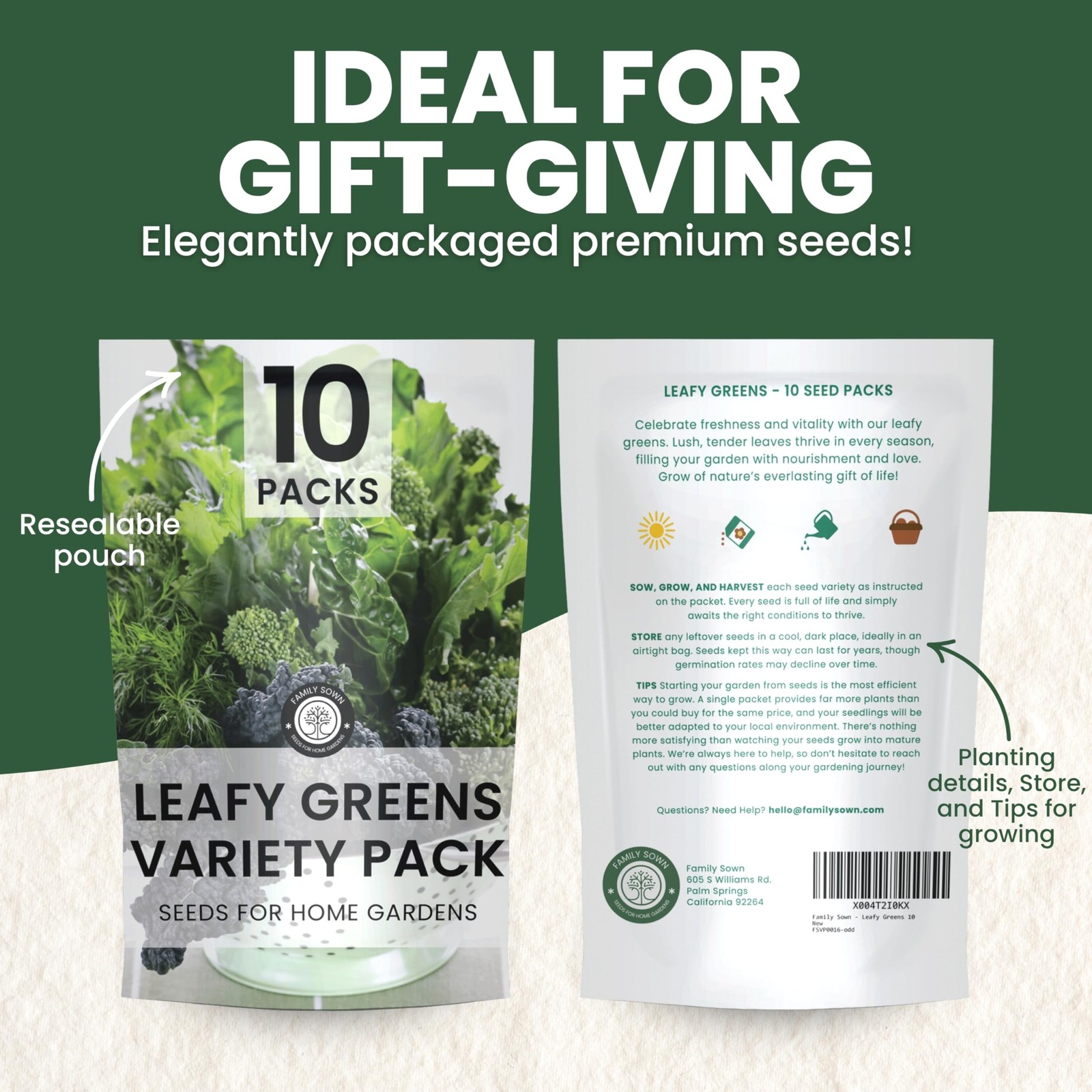 Non GMO Leafy Greens Seeds 10 Packs Planting Indoor Outdoor Garden Farm