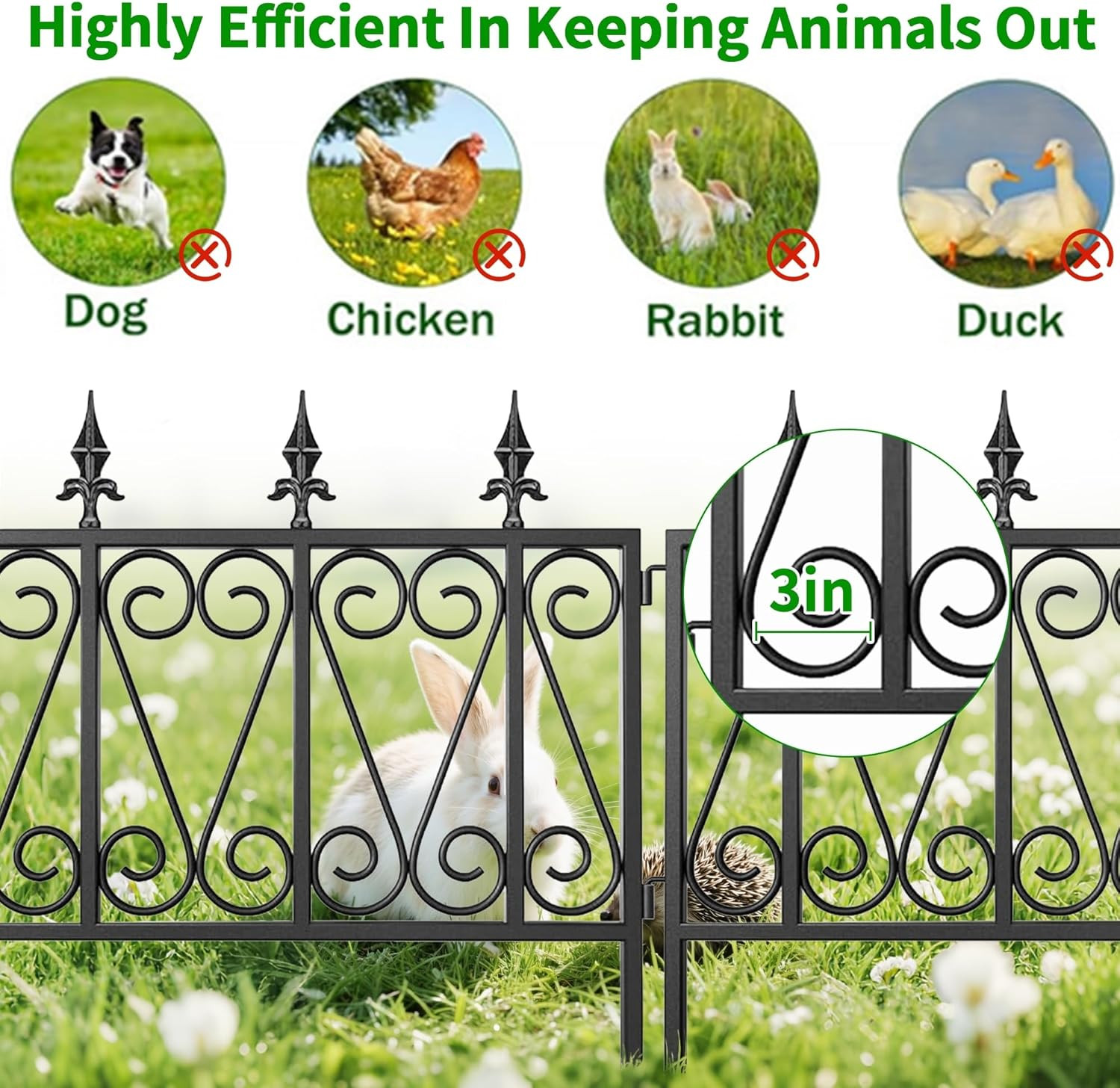 5 Panels 24In(H)×10Ft(L) 0.4 Inch Wire Diameter Decorative Garden Fences and Bor