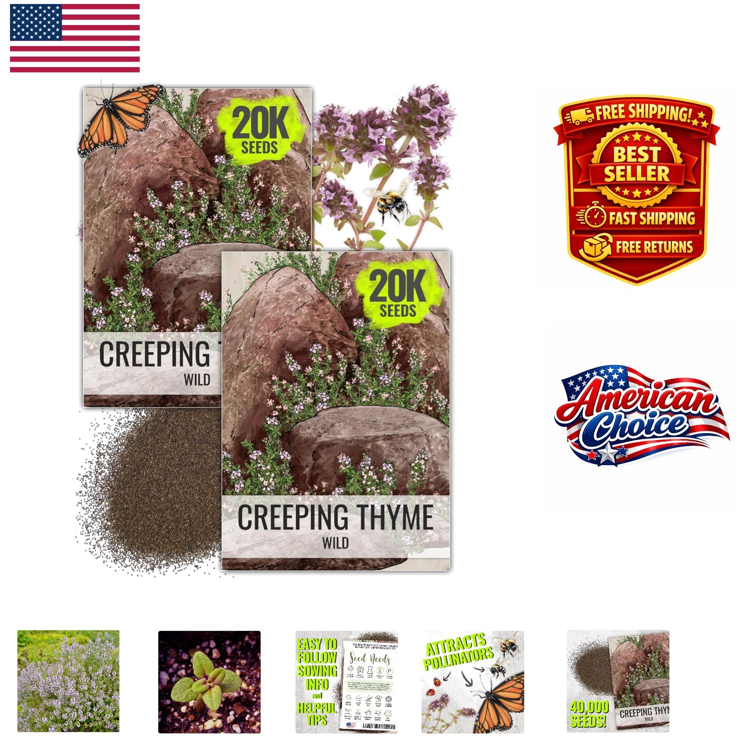 Open Pollinated Wild Creeping Thyme Seeds – Perfect for Butterfly & Rock Gardens