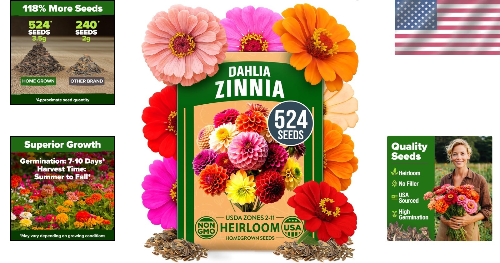 Vibrant Zinnia Dahlia Seeds (524 Count) | Effortless Blooms for Any Gardener