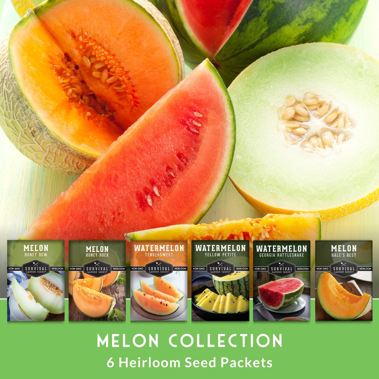 Melon Seeds for Planting Variety Pack – 6 Heirloom Cantaloupe, Honeydew & Wat…