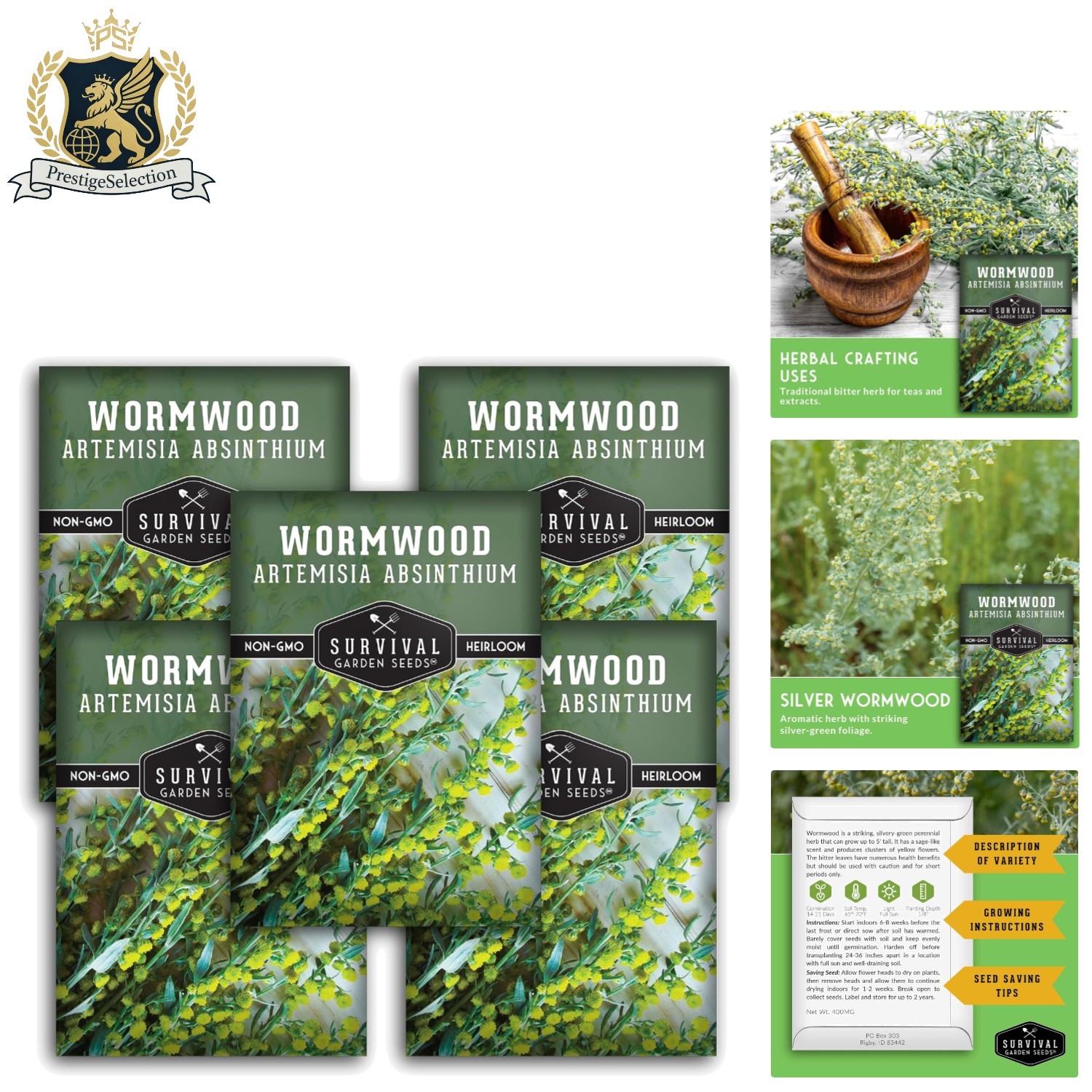 5-Pack Heirloom Wormwood Seeds – Deer Resistant Medicinal Herb for Home Gardens