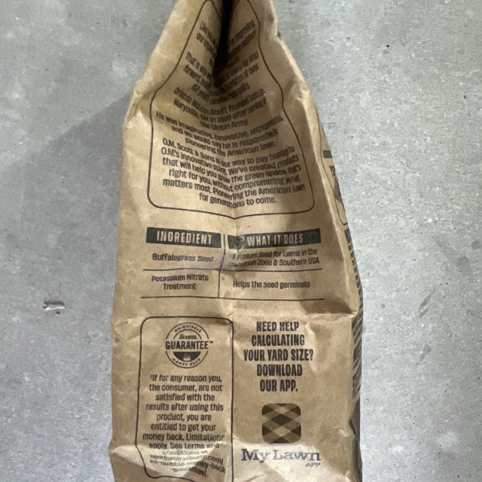 O.M. SCOTT & SONS BUFFALO GRASS SEED 0.7 lb. Bag 350 sq ft. Drought Tolerant