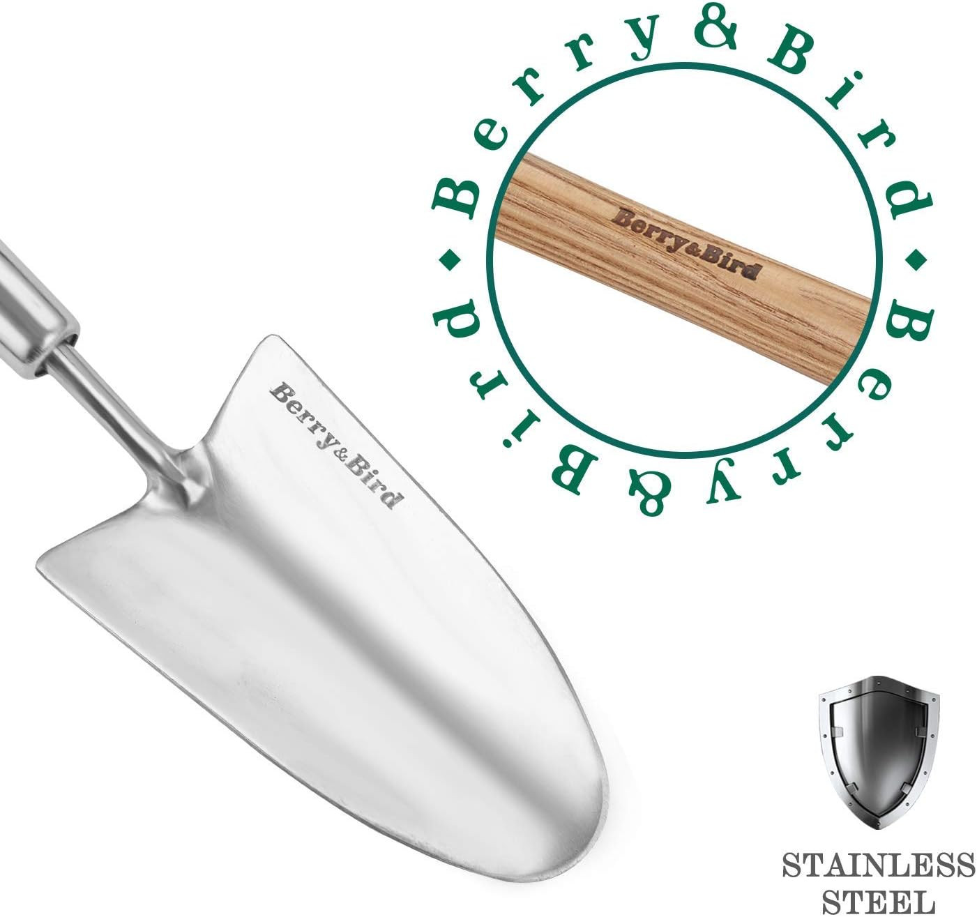 Garden Trowel with Long Handle, 23.43In Stainless Steel Short Shovel with Wood H