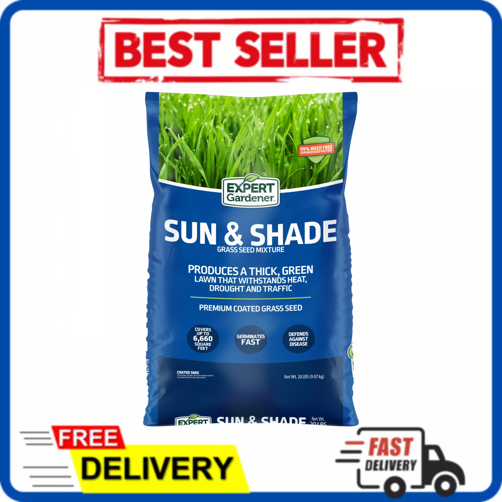 Expert Gardener Sun & Shade Southern Grass Seed Mix 20 lb Sun to Partial Shade