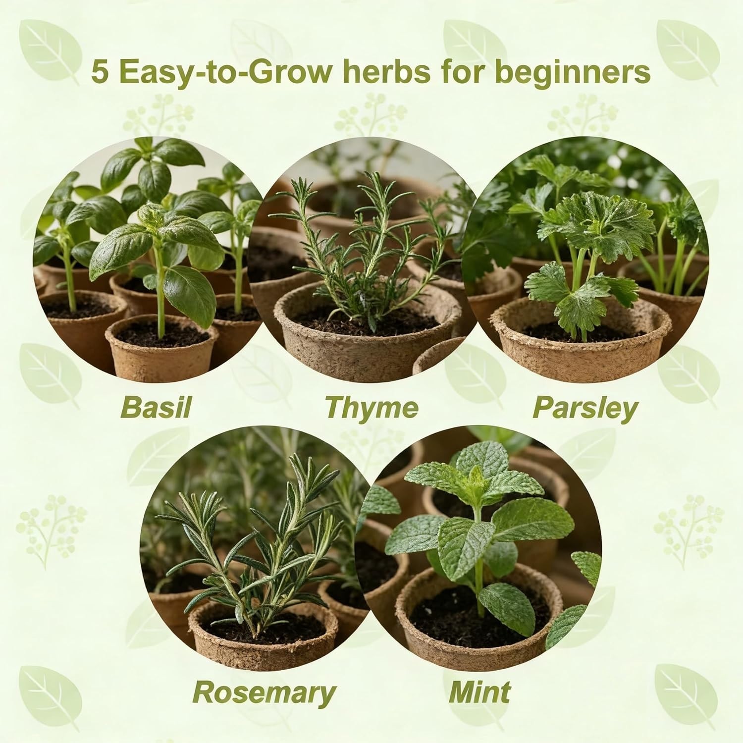 Elegant 5 Herb Garden Starter Kit – Basil, Rosemary, Mint & More for Windowsills