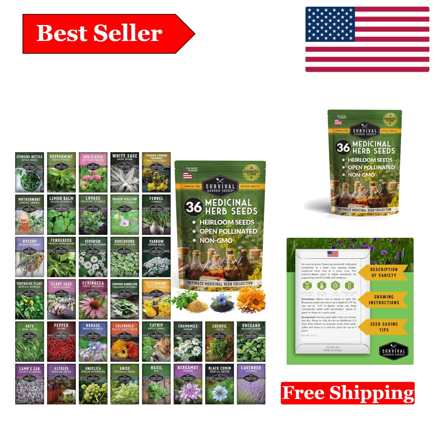 Ultimate Medicinal Herb Seeds Pack: 36 Heirloom Varieties for Natural Remedie…