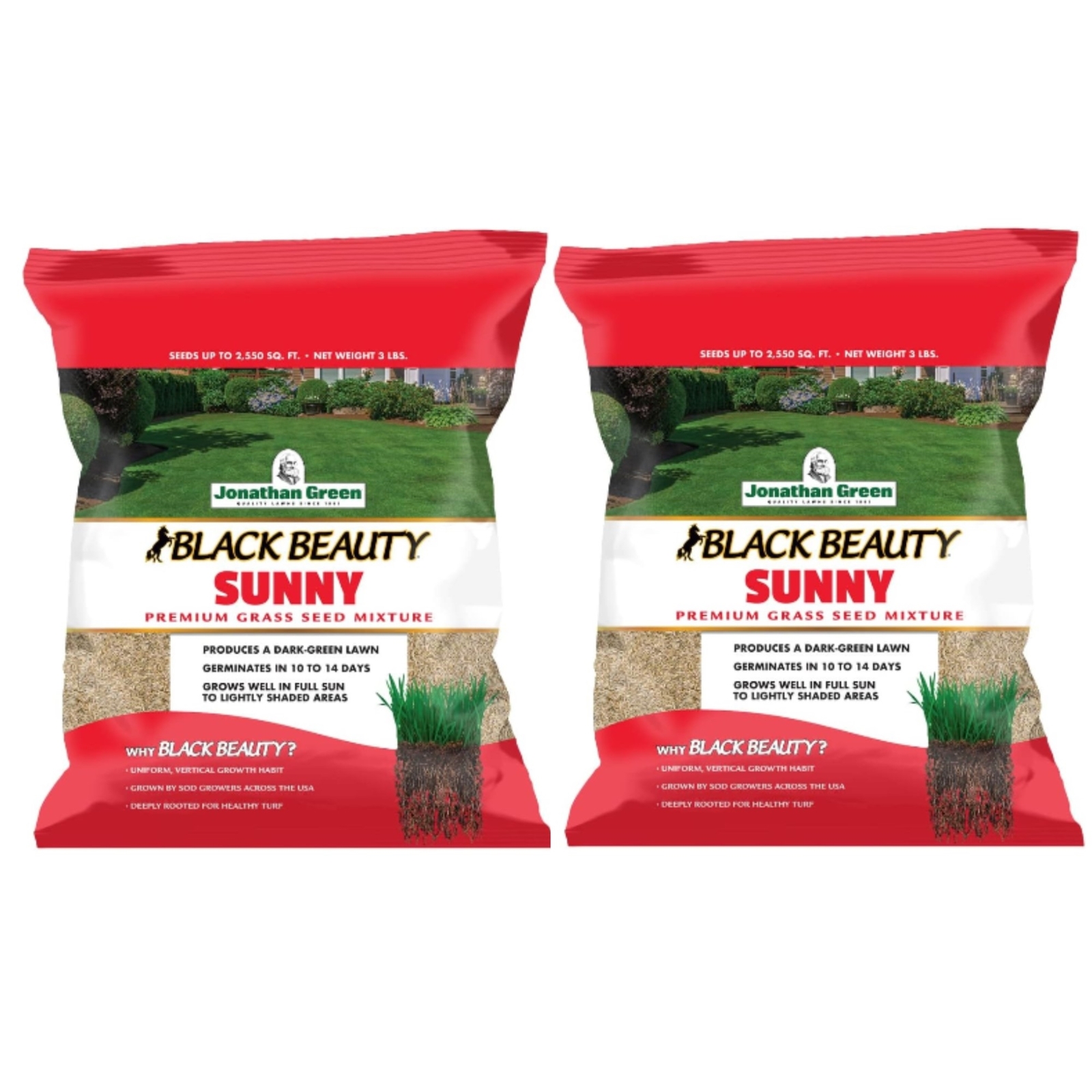 Jonathan Green Black Beauty Sunny Premium Grass Seed Mixture, 3lb bag, 2 Pack