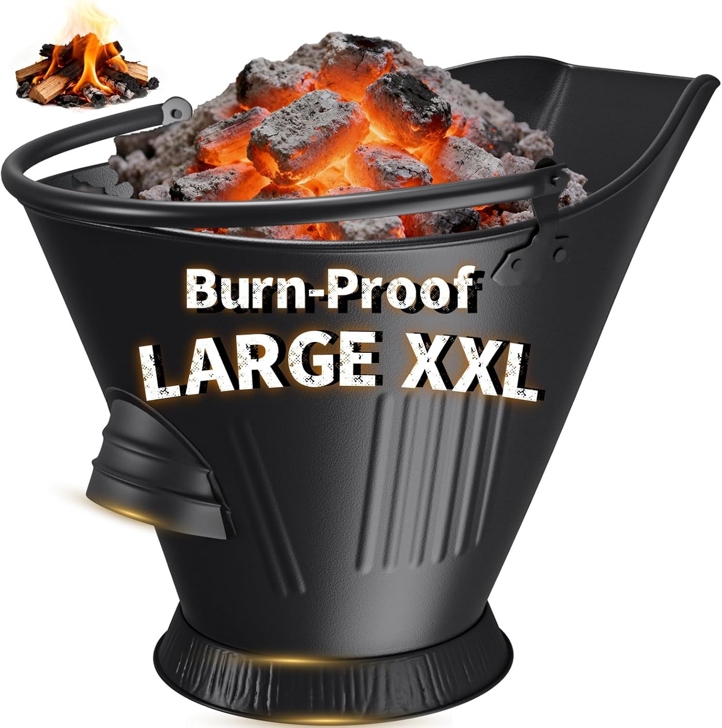 XXL 5-Gallon Ash Bucket for Fireplace Metal Coal Bucket Wood Stove Charcoal Buck