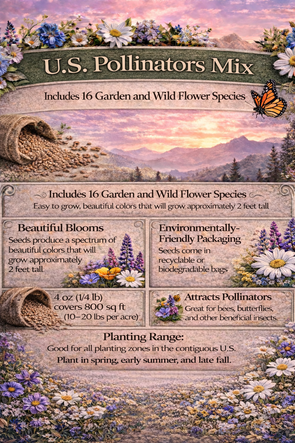 Birds, Bees, Butterflies, Pollinators Bulk Wildflower Seed Mix