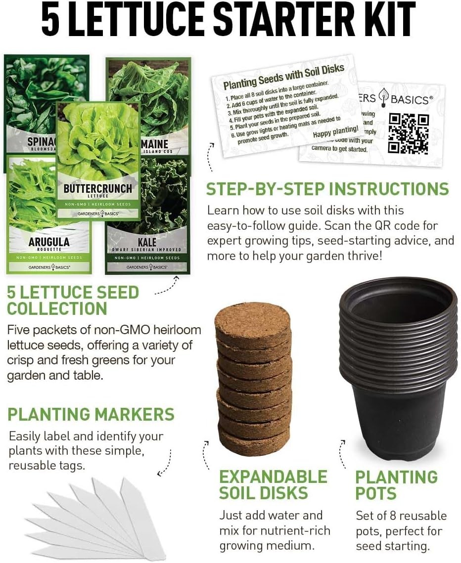 Beginner Indoor Garden Lettuce Kit – Includes Romaine, Buttercrunch Lettuces,…