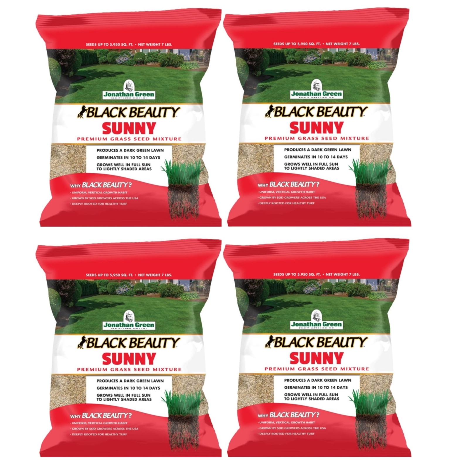 Jonathan Green Black Beauty Sunny Premium Grass Seed Mixture, 7lb bags, 4 Pack