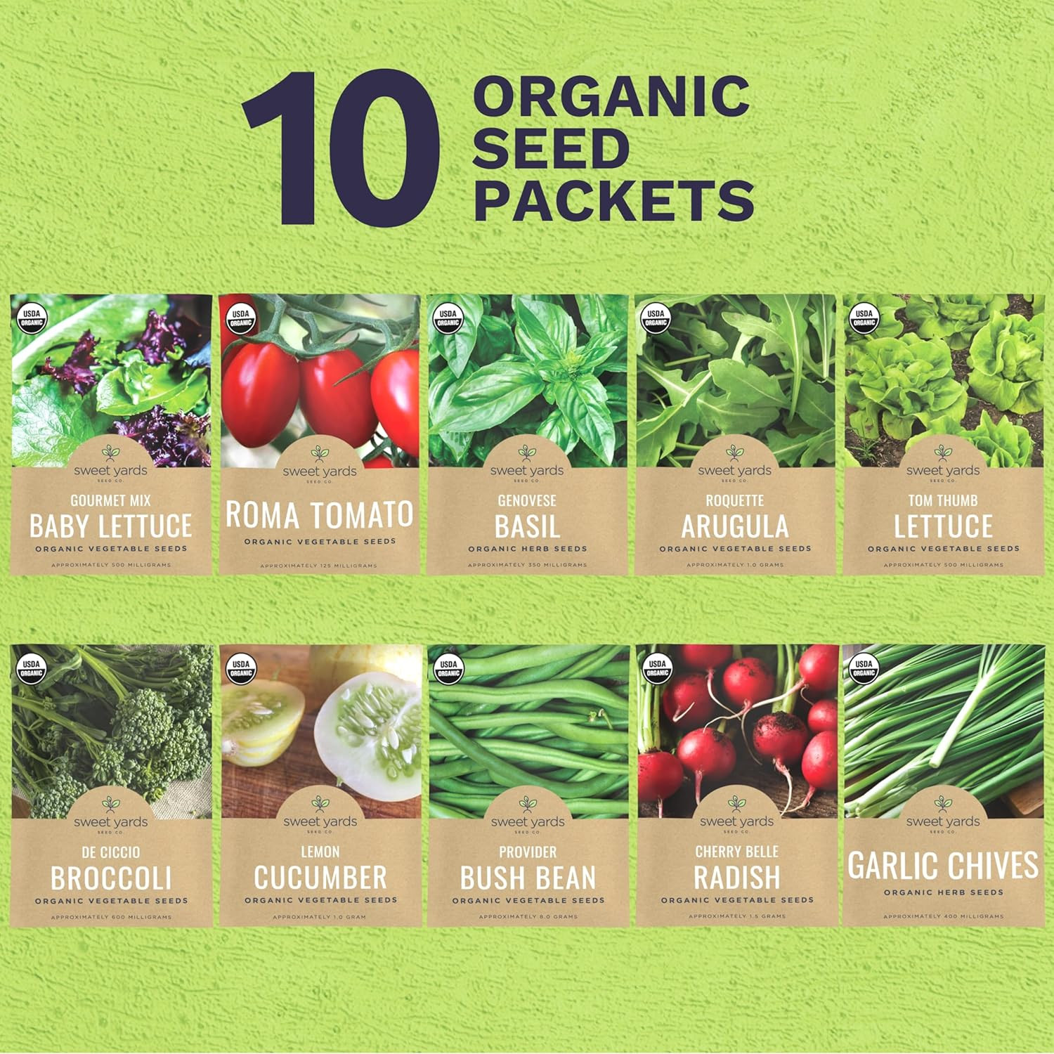 Organic Container Garden Seeds Variety Pack – 10 Individual Packs – 2026 Season
