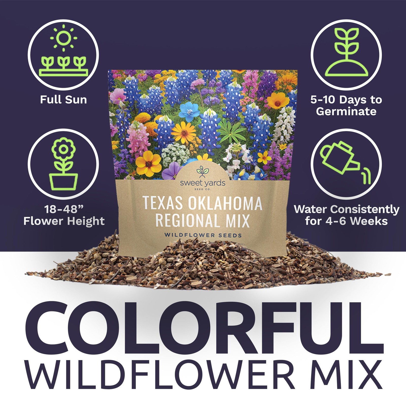 Texas Oklahoma Wildflower Seeds Mixture 1 Ounce (Pack of 1), Multiple Colors