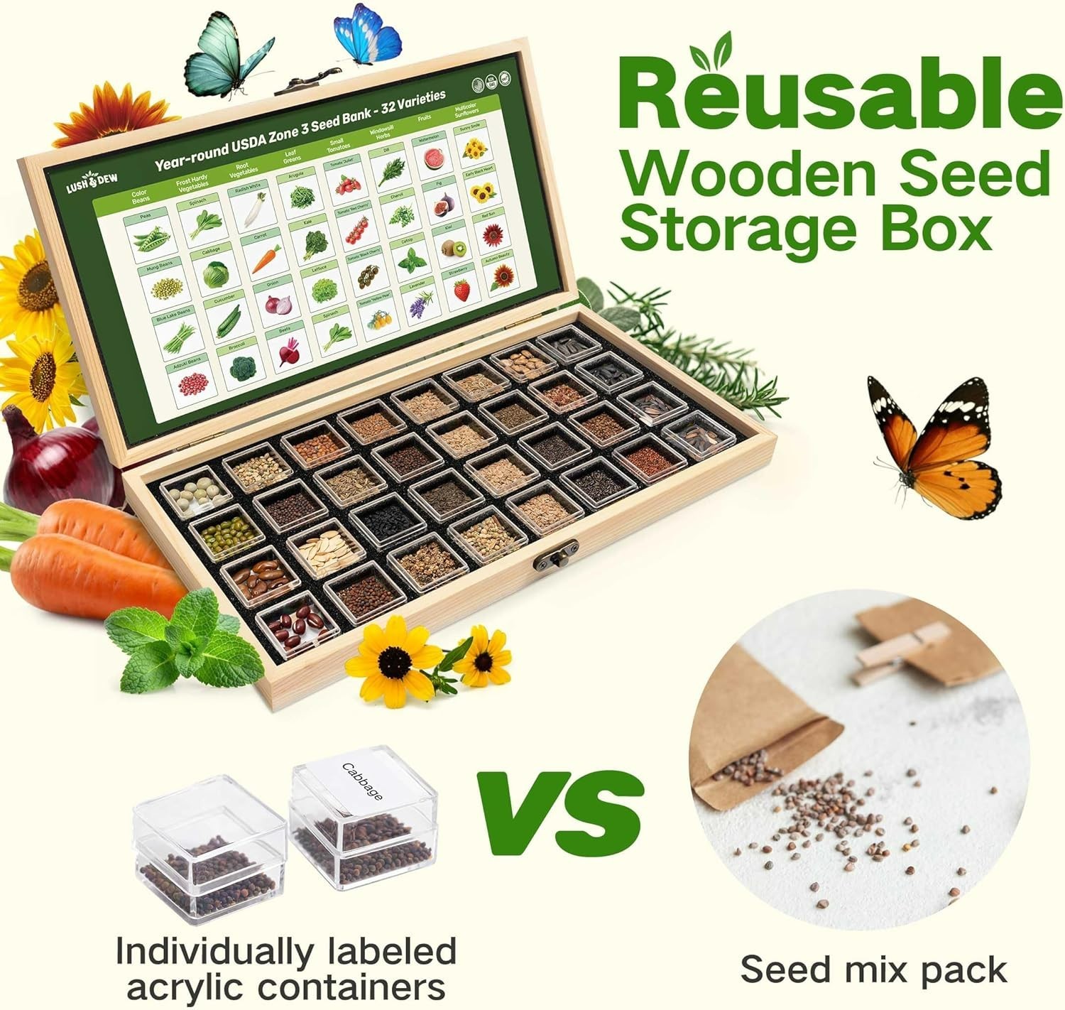 USDA Zone 3 Survival Seed Kit 32 Varieties Non GMO Heirloom Garden Seeds