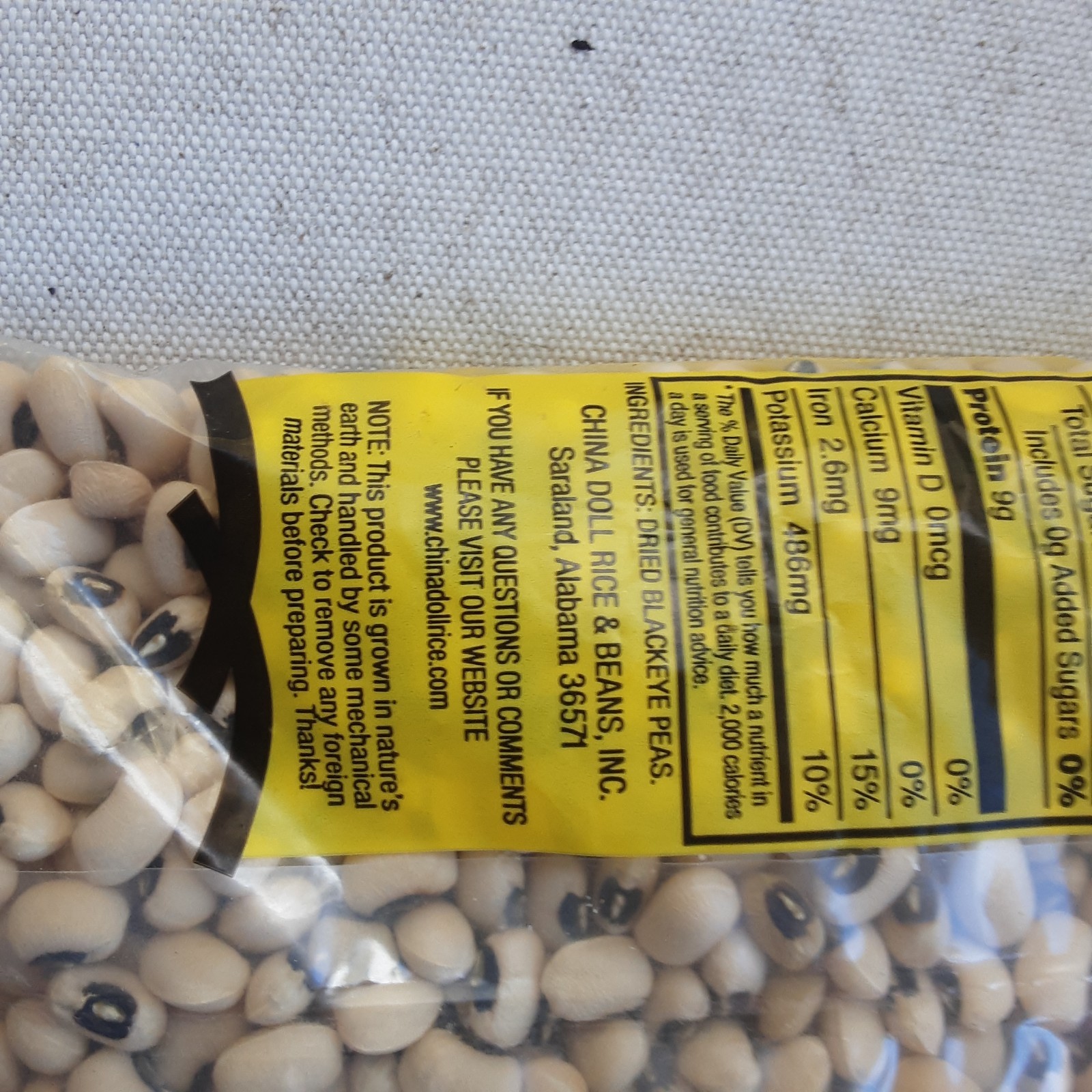 PEAS Dry CHINA DOLL Black Eye Peas NEW ( 2) 12 oz. bags FREE SHIPPING USA GROWN