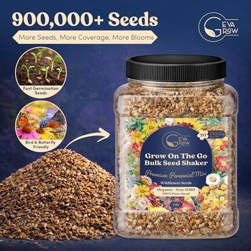 Bulk Wildflower Seed Shaker – 900,000+ Perennial Flower Seeds Mix, 1 lb Tub, Pla