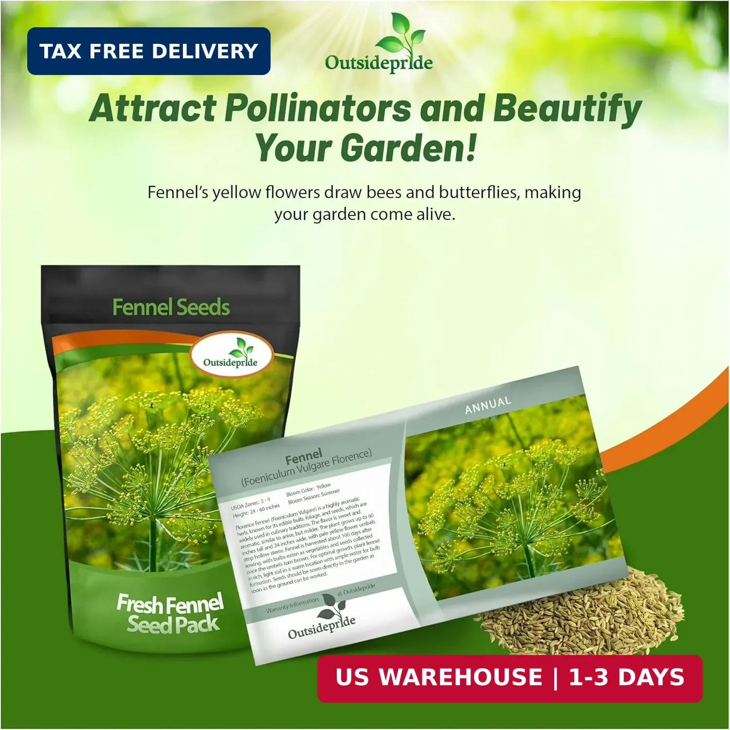 Outsidepride 1 oz. Annual Foeniculum Vulgare Fennel Herb Garden Seeds for Planti