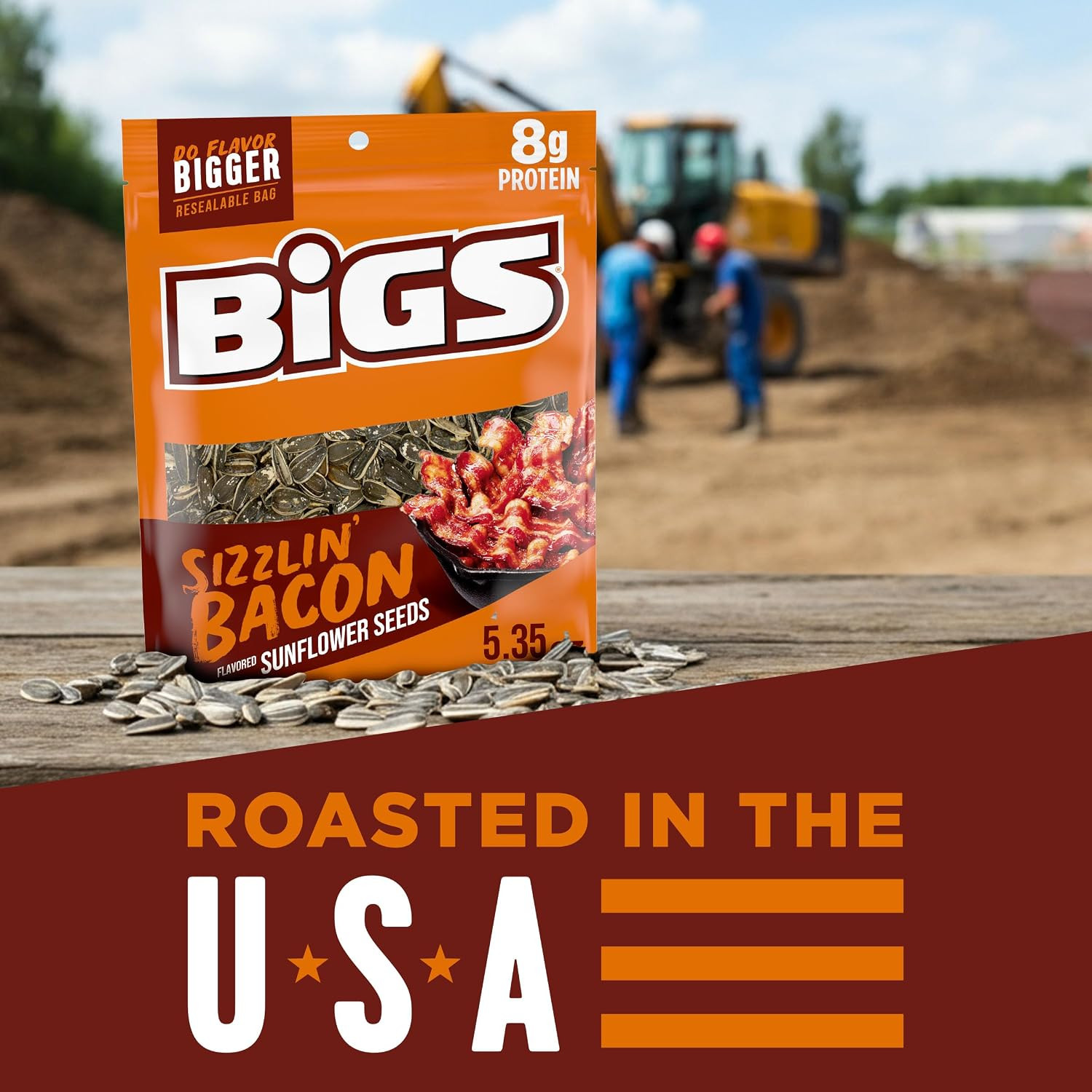 BIGS Sunflower Seeds, Sizzlin’ Bacon Flavor, 8g Protein, 5.35 oz.