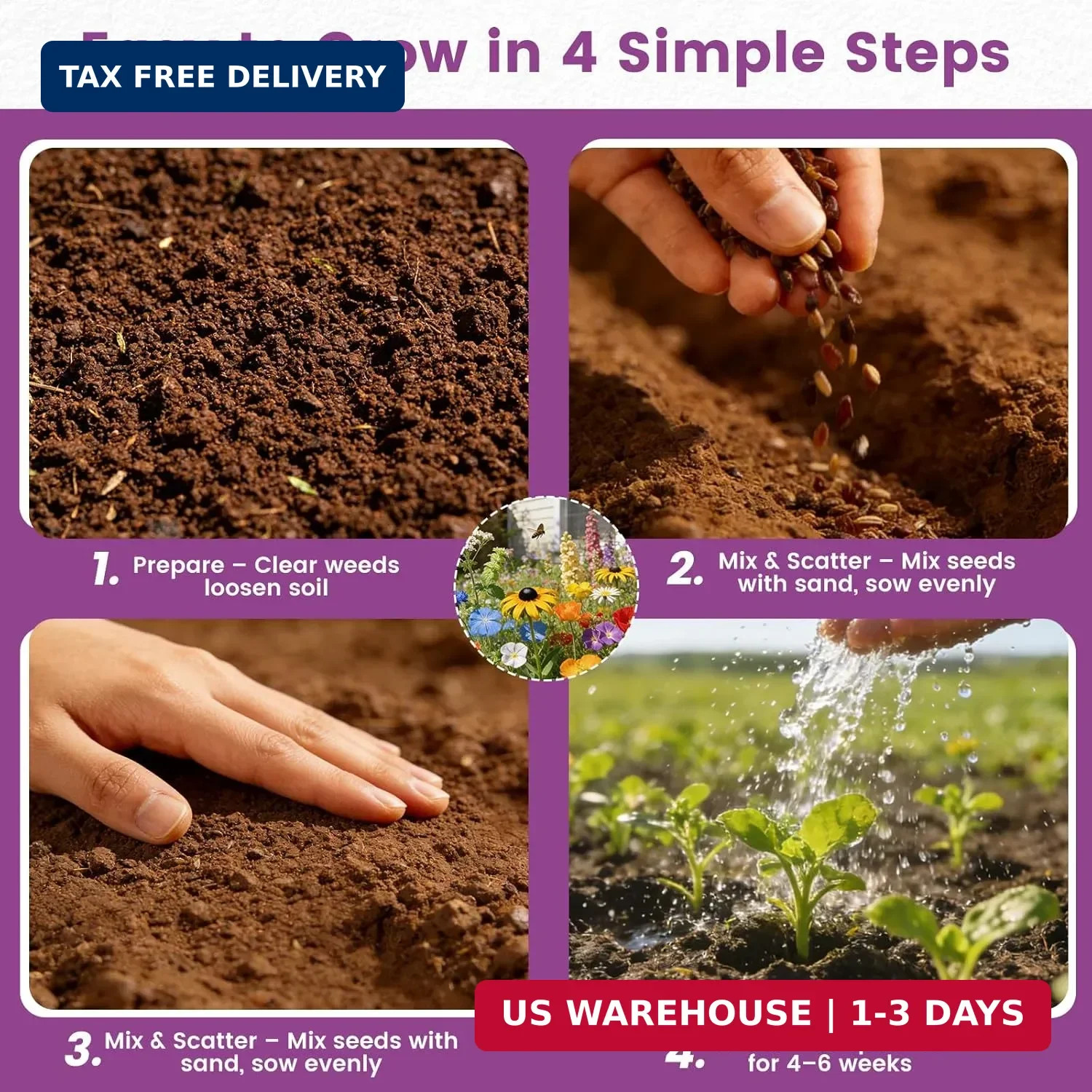 Wildflower Seeds Bulk Mix – 10,000+ Non-GMO Perennial & Annual Seeds – Texas, Ca