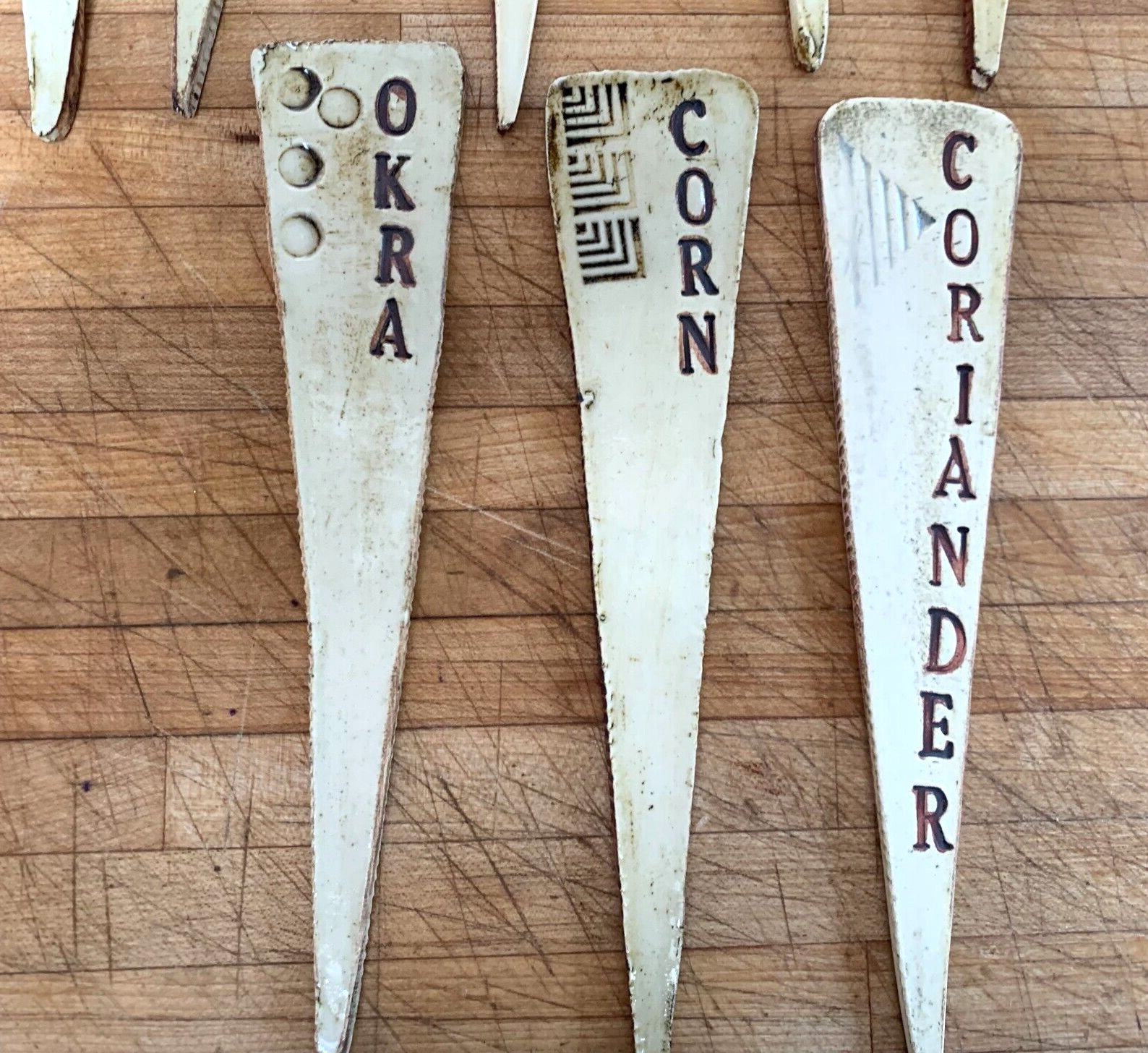 Vegetable Pottery Stakes Okra Potato Bean Pea Corn Tarragon Eggplant Coriander