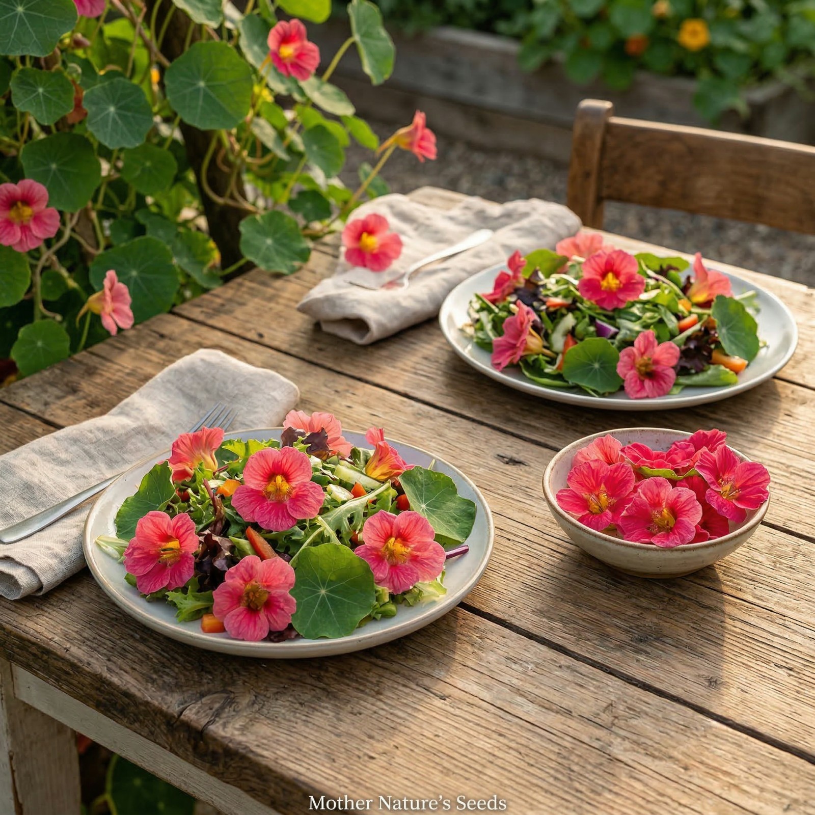 Nasturtium JEWEL CHERRY ROSE Vine Edible Fragrant Hummingbirds Non-GMO 20 Seeds