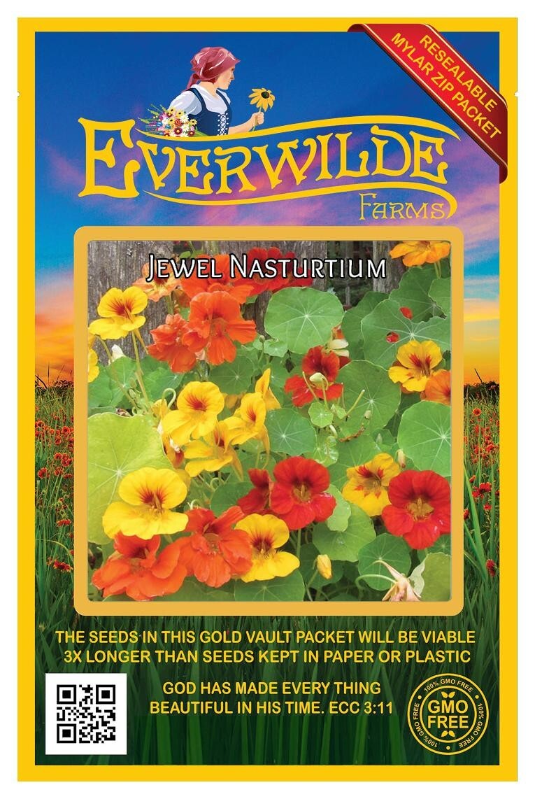 25 Jewel Mixed Nasturtium Wildflower Seeds – Everwilde Farms Mylar Seed Packet