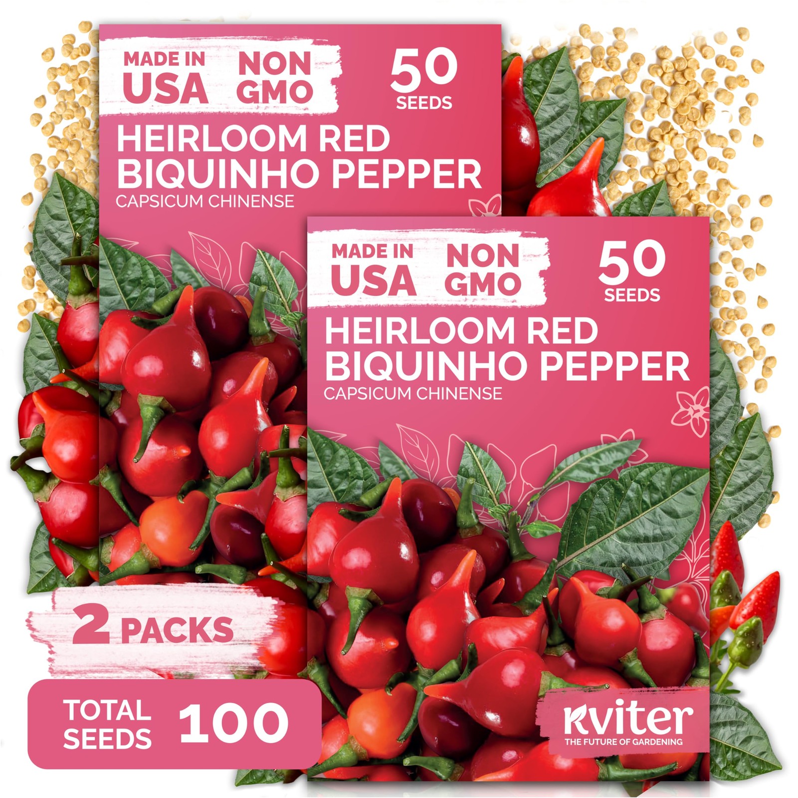 KVITER 100 Pimenta Biquinho, Peppers Seeds (Capsicum Chinense), 2 Pack