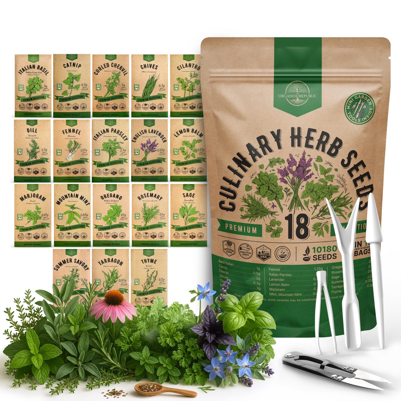 Culinary Herb Seeds Variety Pack NonGMO Heirloom Garden Planting Sets 18 Variety