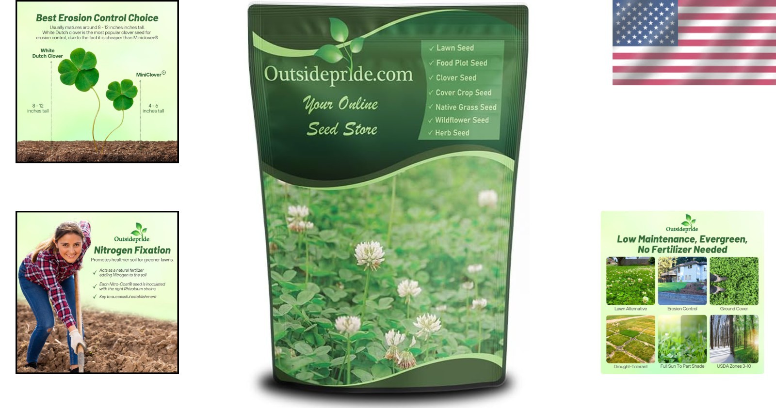 White Dutch Clover Seed 2lb Nitrocoated, Inoculated, Perennial Lawn Alternative