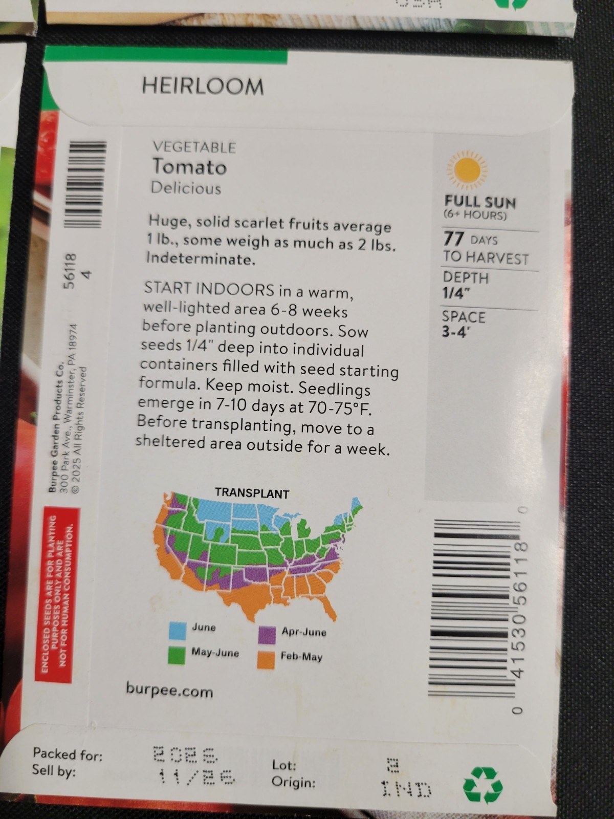 Burpee Heirloom Vegetables and Herb 4 Seed Pack Assortment (2026 Season) New
