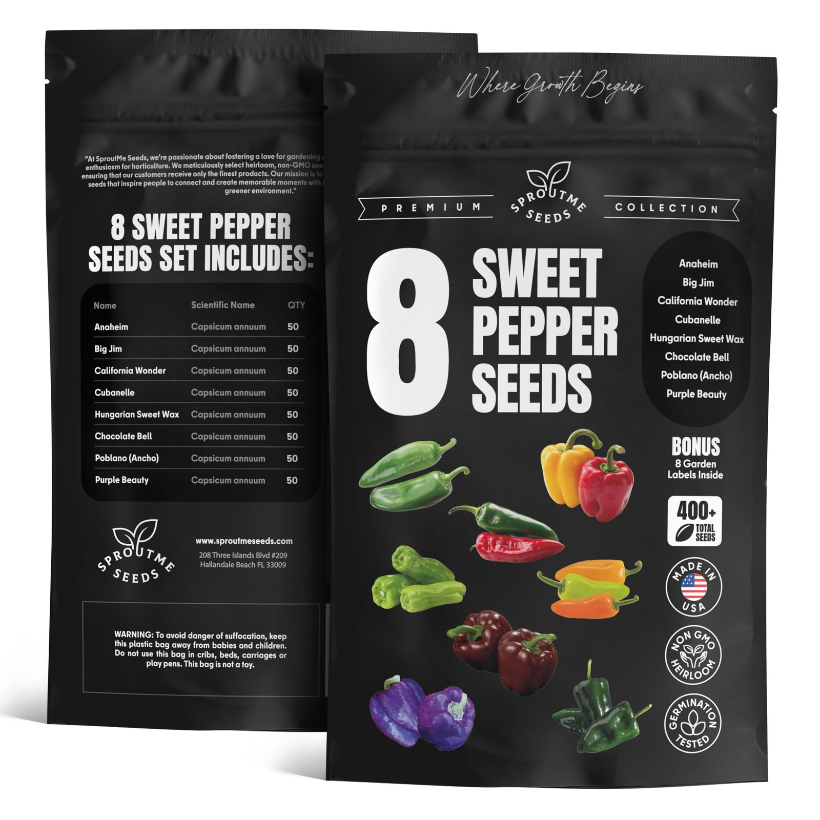 SproutMe Sweet & Mild Bell Pepper Seeds Variety Pack for Planting – 8 Varieti…