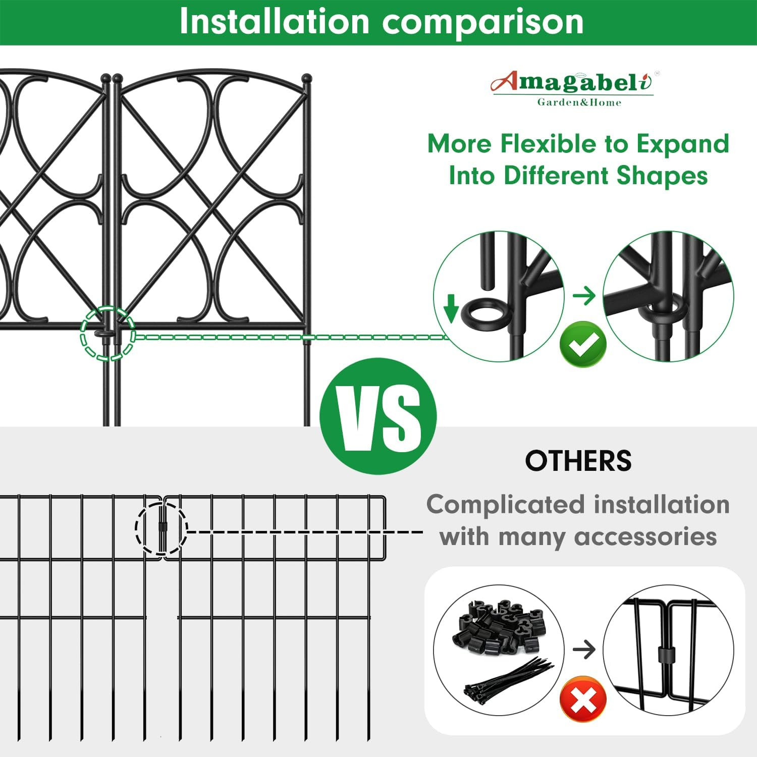10 Panels Decorative Metal Garden Fence 24″H x 10’L for Dogs & Borders
