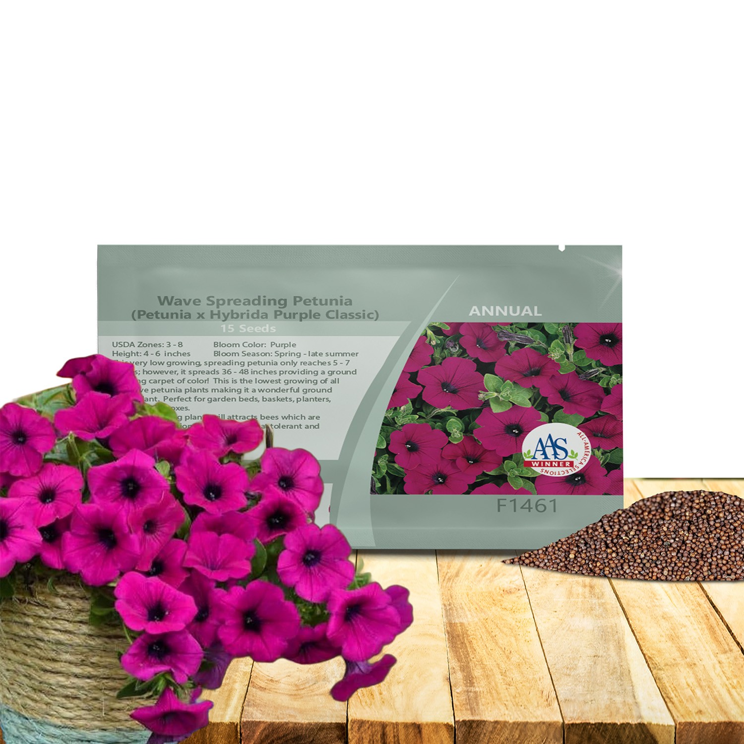 15 Seeds Purple Classic Wave Petunias Only Grow 4 – 6 Inches Tall – AAS Winner