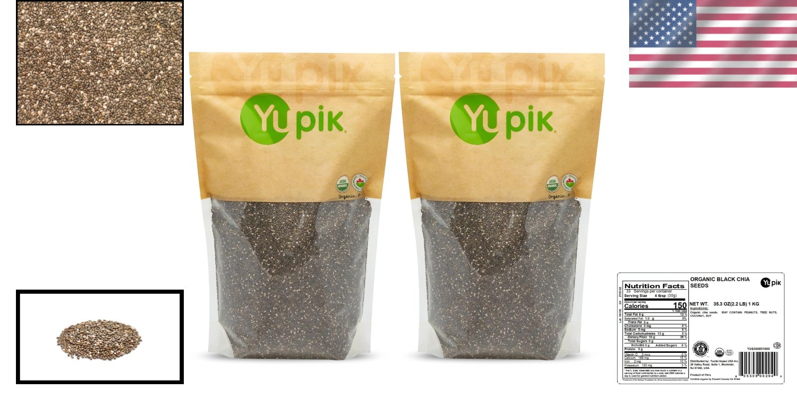 Deliciously Versatile Organic Black Chia Seeds, 2.2 lb Pack of 2 Bags