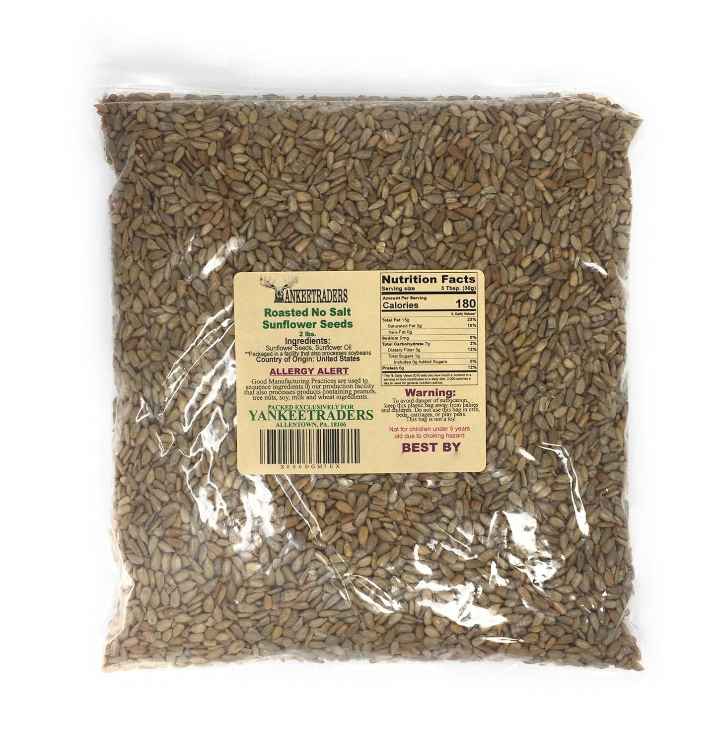 Sunflower Seeds, No Salt, Roasted, 2 Pounds