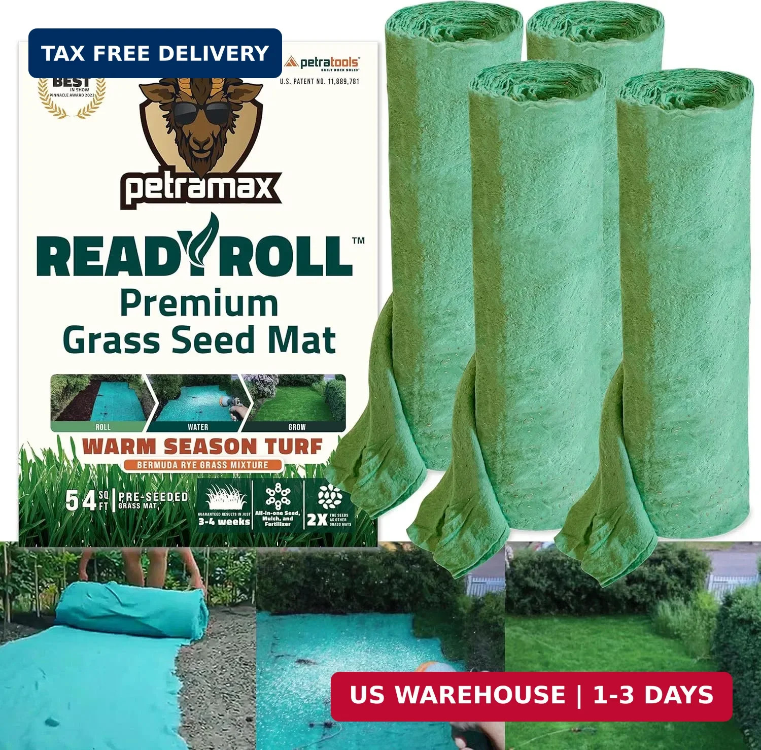 PetraMax Bermuda Grass Seed Rolls for Southern Lawns – Biodegradable Roll Out Gr