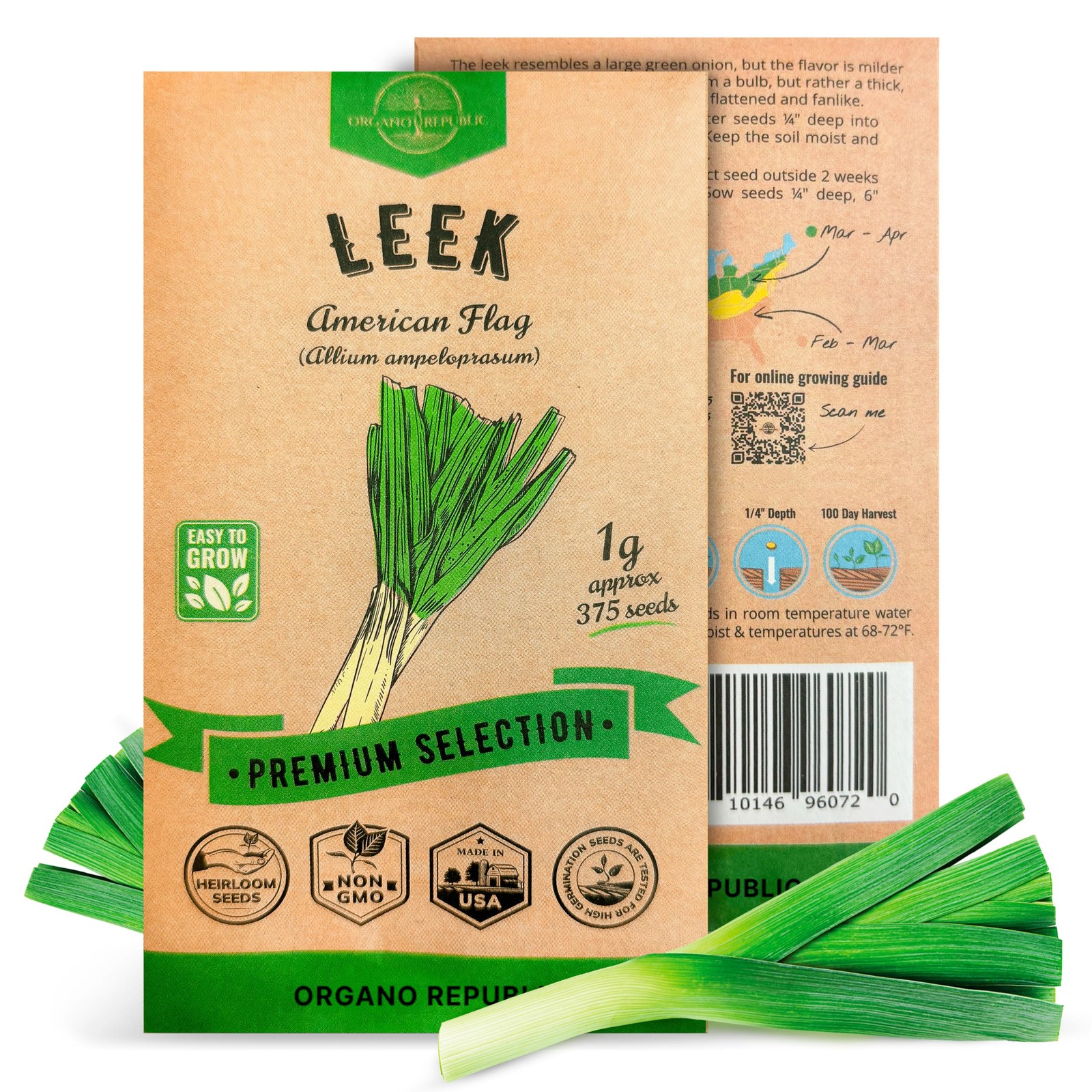 Organo Republic Onion Leek Seeds Pack 1G Over 375 NonGMO Heirloom Onion Seed…