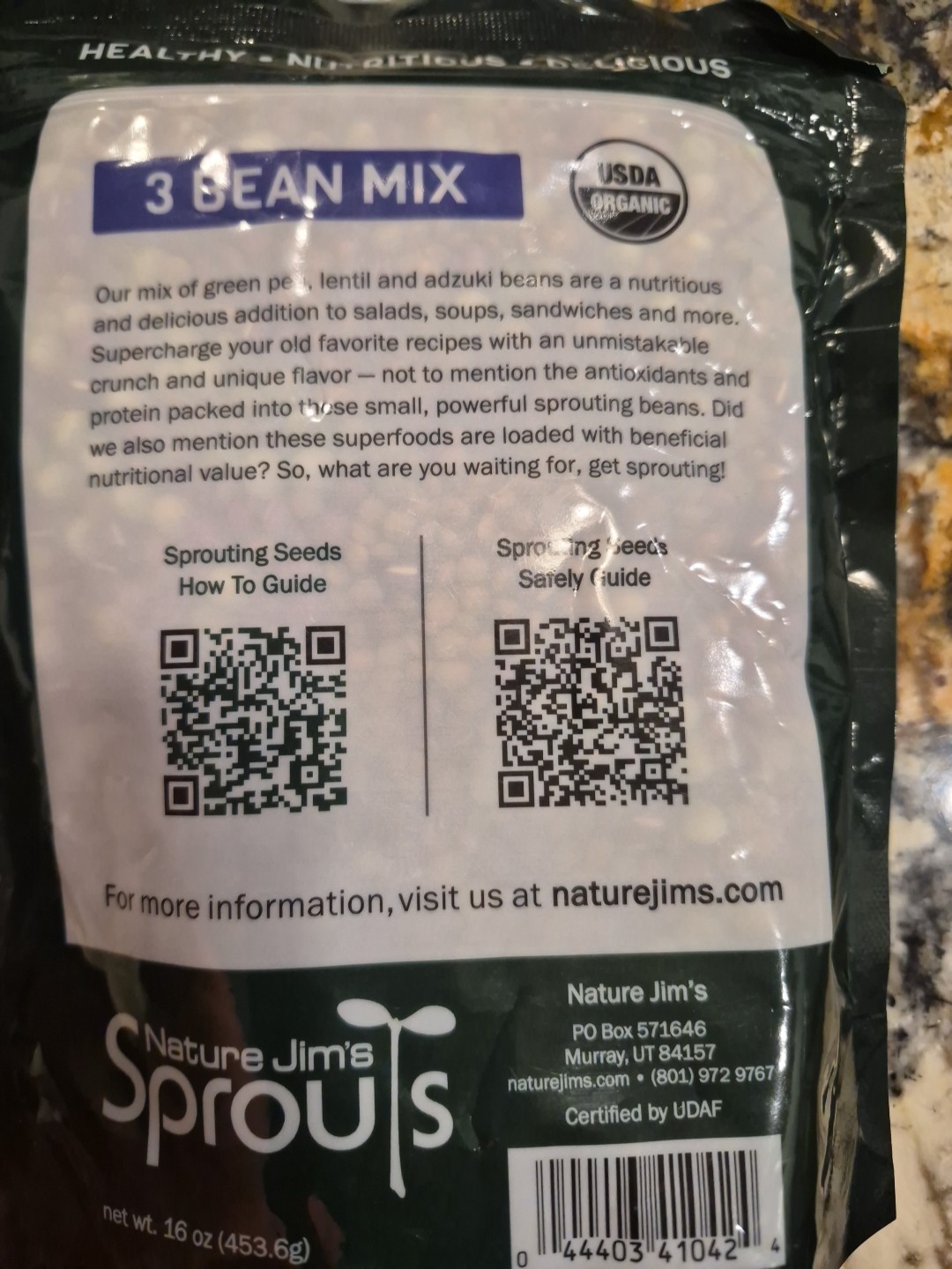 Nature Jim’s Sprouts 3-Bean Seed Mix – Organic Green Peas, Lentils & Adzuki Bean