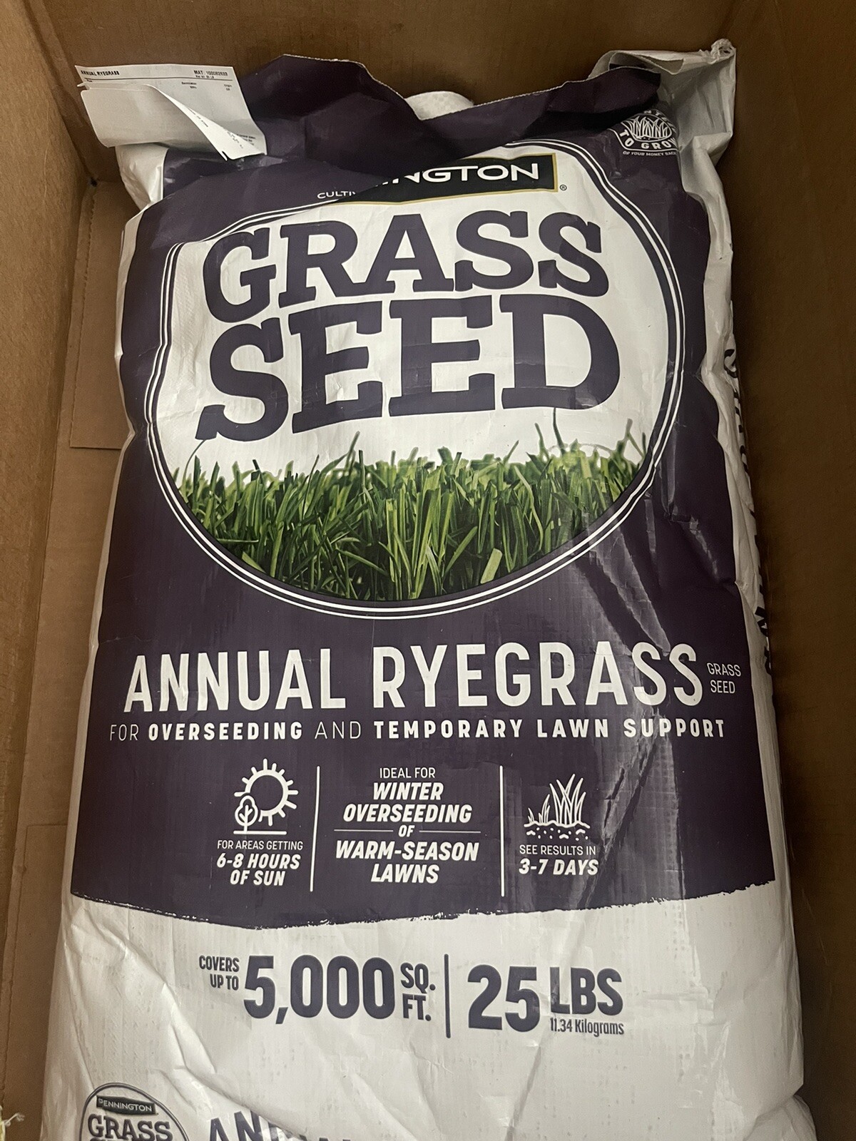 25 lb. Annual Ryegrass Grass Seed Pennington Sun Shade Seasonal Lawn Full Bag