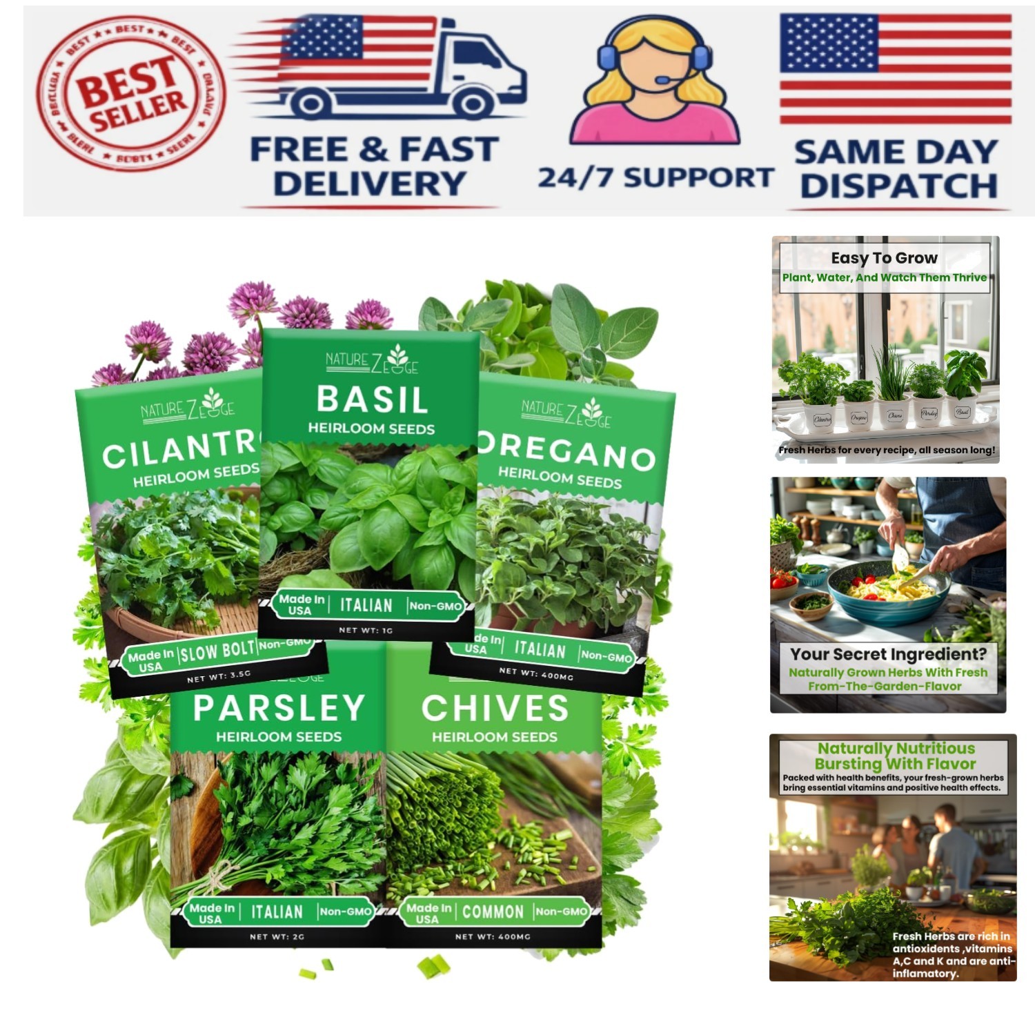 Garden Fresh: 5 Heirloom Herb Seeds Variety Kit – Great for Indoor/Outdoor Use