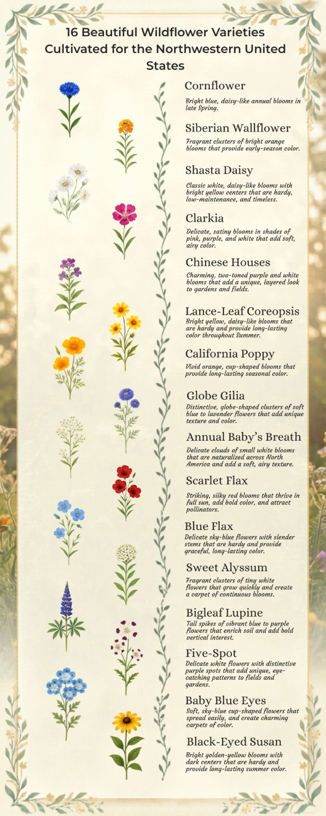 1 Pound Northwest U.S. Bulk Wildflower Seed Mix 1lb Covers 3,000sq-ft