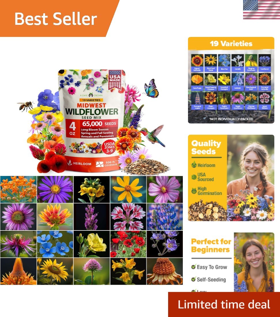 Midwest Wildflower Seeds Mix | 65,000+ Heirloom Perennial Flower Seed for Att…