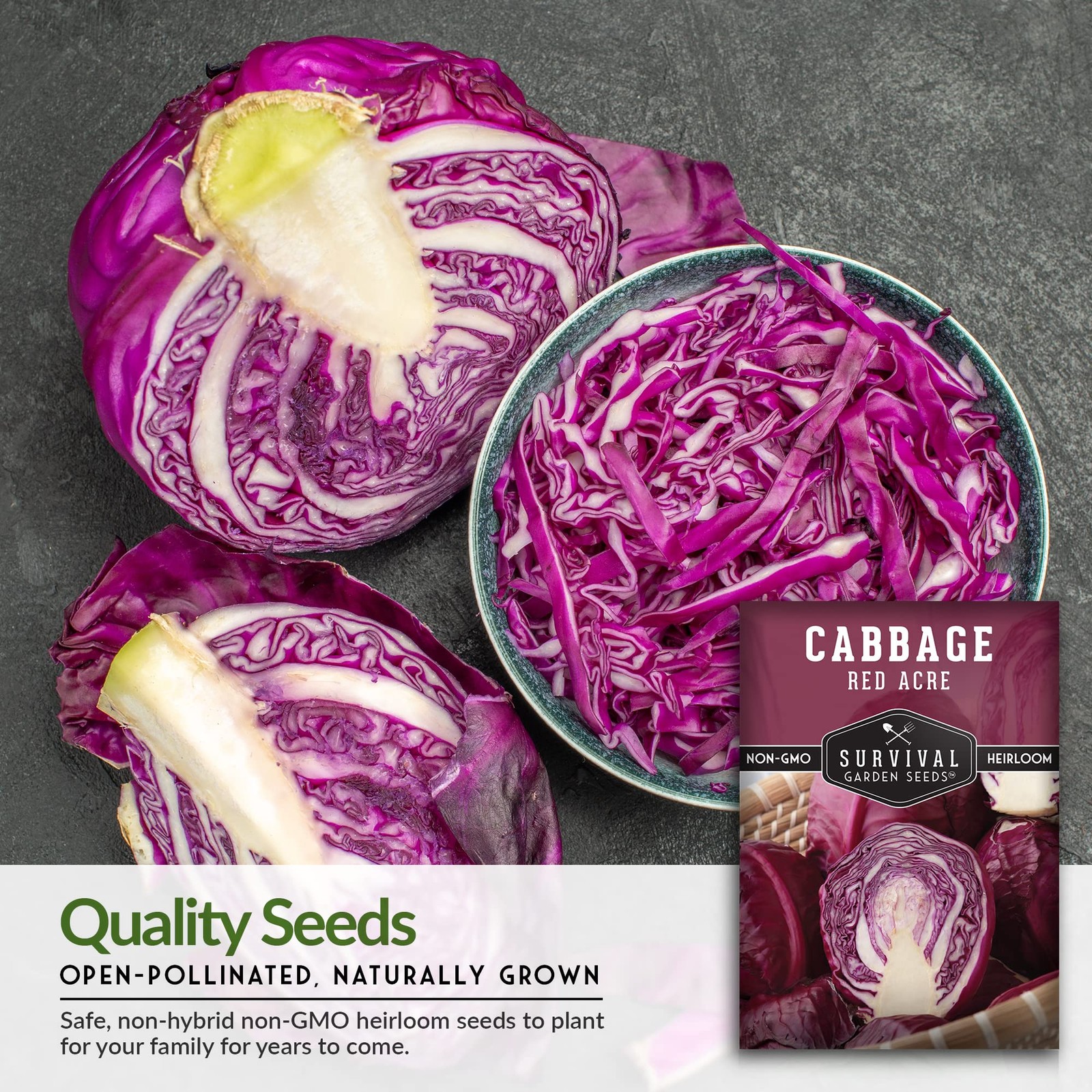 Red Acre Cabbage Seeds for Planting – Heirloom Purple Variety with Compact He…