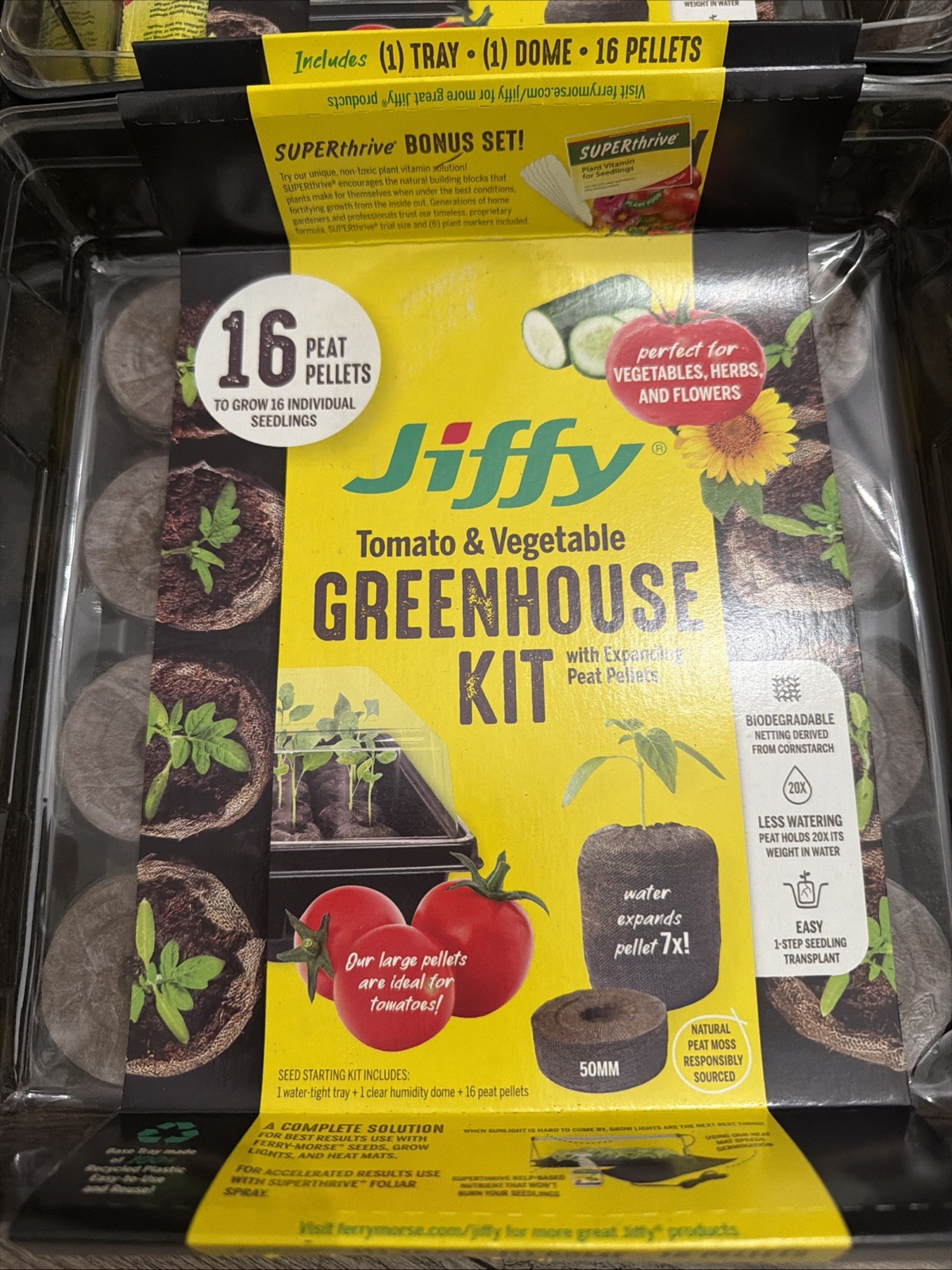 Jiffy Greenhouse Kit Vegetable & Tomato With 16 Expanding Peat Pellets Lot Of 6