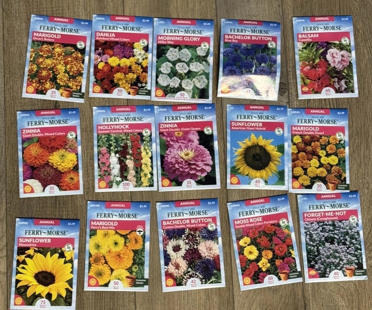 Assorted Flower Seed Packs, 15 Packs Random Selection