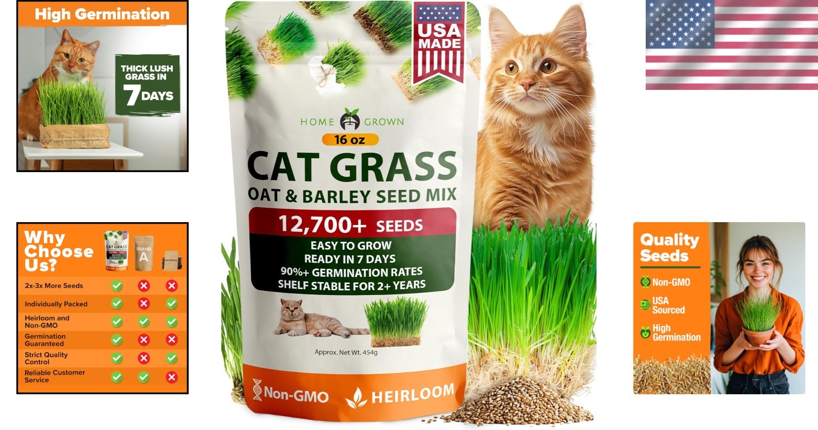 Pet-Friendly 1Lb Cat Grass Seeds: High Germination, Low Maintenance Garden Gift