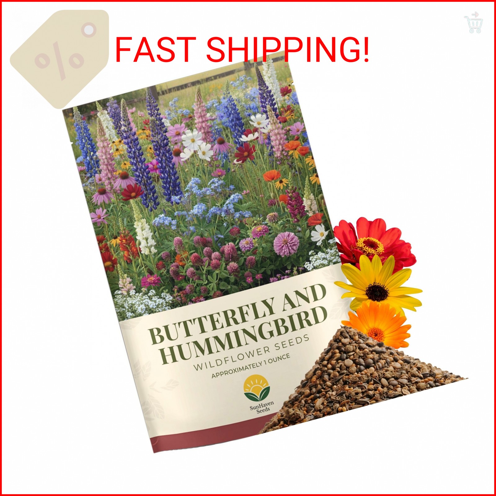 SunHaven Seeds Butterfly and Hummingbird Wildflower Mix – 30,000+ Seeds – 1 oz B